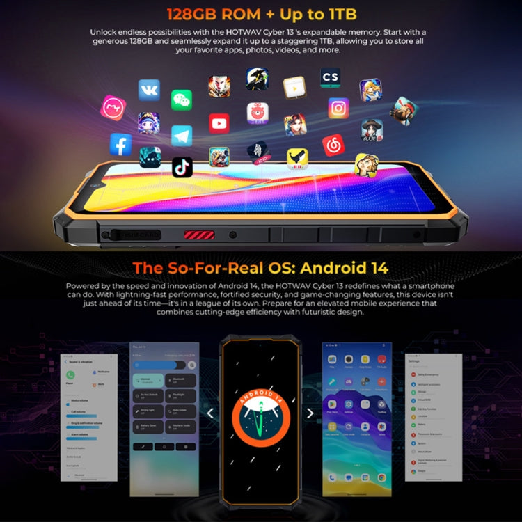 HOTWAV CYBER 13, IP68/IP69K Rugged Phone, 8GB+128GB, 10800mAh, 6.6 inch Android 14.0 Unisoc T606 Octa Core, Network: 4G, NFC, OTG HOTWAV CYBER 13, IP68/IP69K Rugged Phone, 8GB+128GB, 10800mAh, 6.6 inch Android 14.0 Unisoc T606 Octa Core, Network: 4G, NFC, OTG
